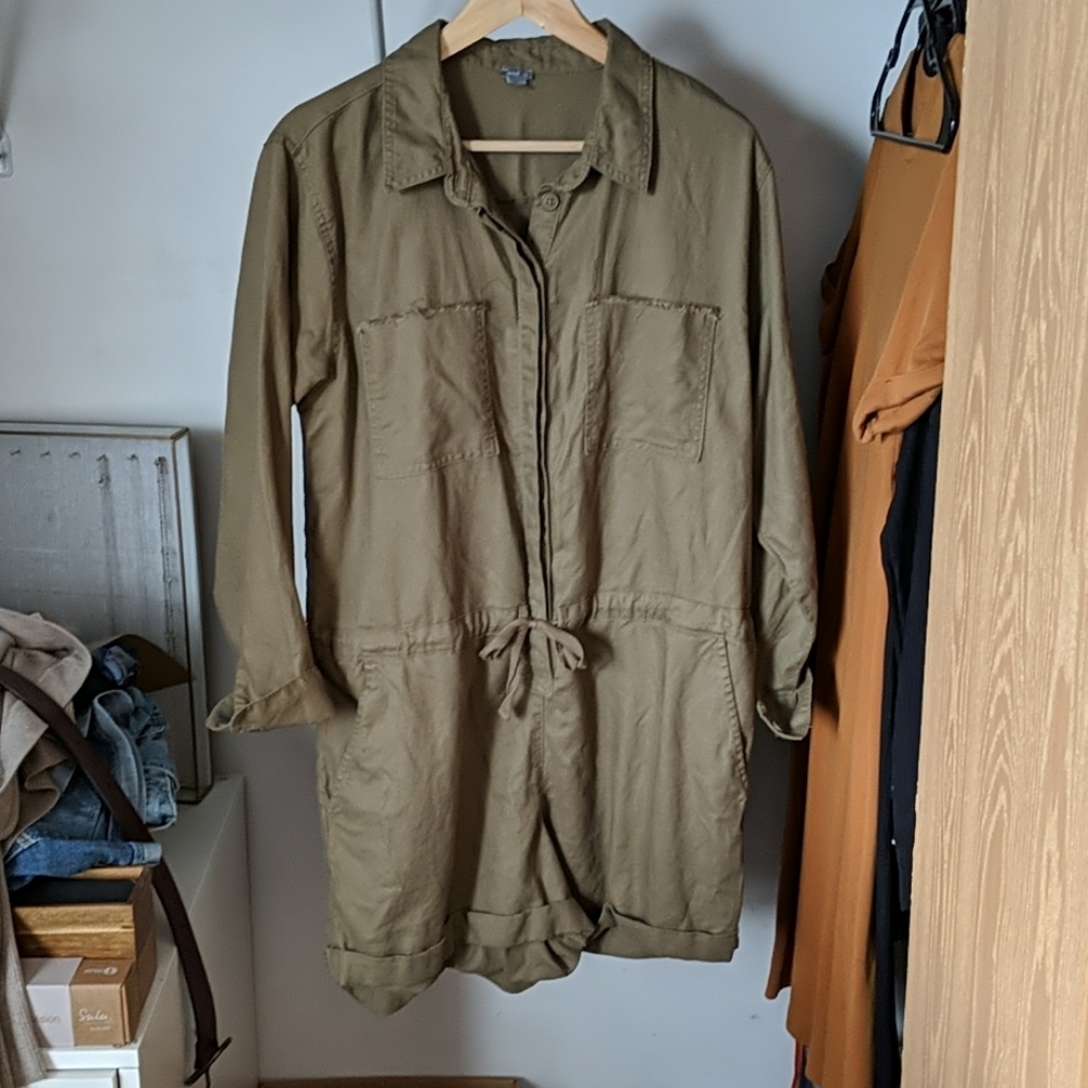 Olive green Aerie shorts romper